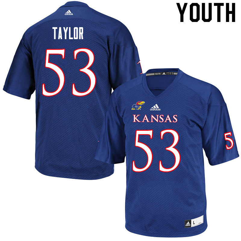 Youth #53 Caleb Taylor Kansas Jayhawks College Football Jerseys Sale-Royal - Click Image to Close